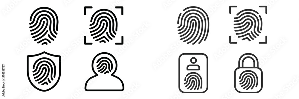 Poster various designs of fingerprint icons representing security and identity verification systems in a di