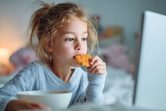 Eating Schedule. Modern Pupil Achieving Online Education with Healthy Snack