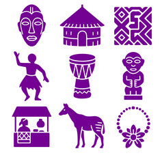 vector isolated purple color DRC (Congo) traditional cultural symbols