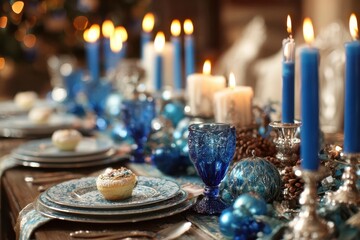 Hanukkah Party: Traditional Jewish Home Decor for Holiday Dinner Celebration