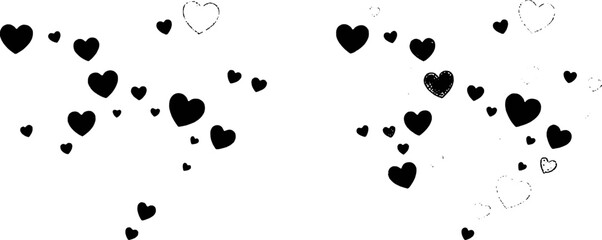 Black and white hearts scattered across a white background vector