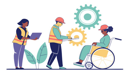 Fototapeta premium Diverse team collaborating on a project with a person in a wheelchair isolated on white background