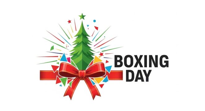 Happy Boxing Day celebration with Christmas tree and festive decorations - Powered by Adobe