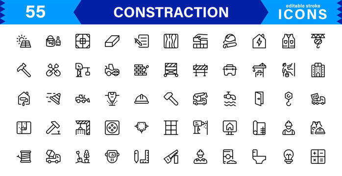 Constraction Icons Pack &ndash; Stylish Vector Icons Featuring Tools, Engineering, Building Elements