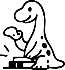 Cute Apatosaurus dinosaur coloring page in back to school theme with books, backpack, laptop, and fun student activities for kids and early learners
