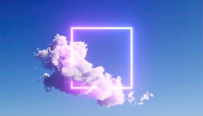 Neon square frame in a fluffy cloud