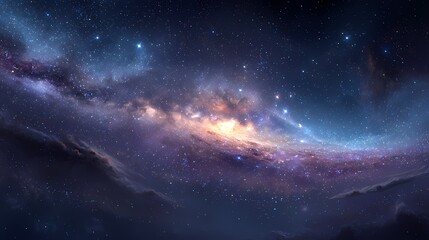 Fototapeta premium Panoramic Milky Way Arching Over Twilight Cloudscape with Star Trails