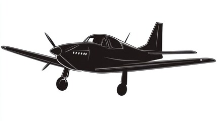 Single-engine airplane silhouette, flight, sky, clouds, aviation design