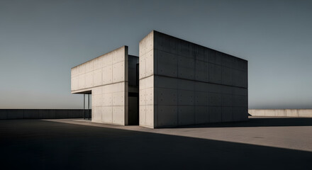 Obraz premium Artistic view of a concrete modernist structure with long shadows