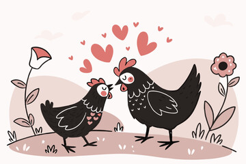 Obraz premium Charming black chickens celebrating valentine s day with a touch of love