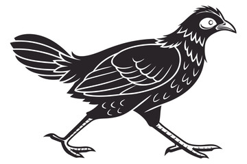 Flat design illustration of a black chicken walking with simple colors