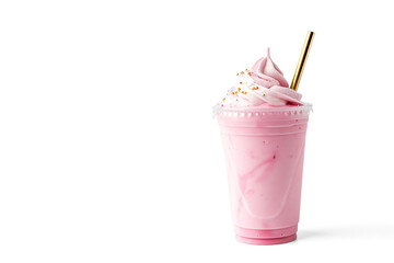 Pink Smoothie with Notebook and Gold Pen Mockup on a transparent background
