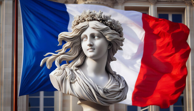 Marianne avec drapeau de France, Symbole de Patriotisme Fran&ccedil;ais pour F&ecirc;te Nationale du 14 juillet