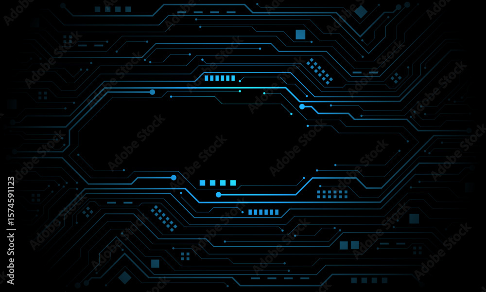Poster abstract blue circuit board technology connected lines electronics elements computer motherboard chi
