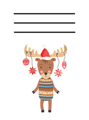 Simple Christmas and New Year card with holiday symbols and space for inscription.