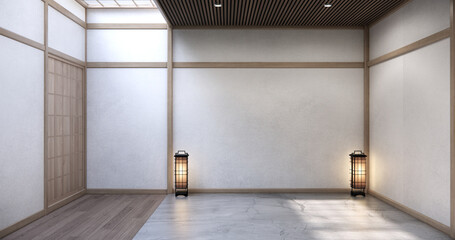 Mock up Cabinet design on earth tone wood room interior modern style .3D rendering