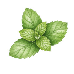 Fresh mint leaves botanical illustration isolated on transparent background