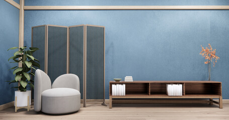 Mock up Cabinet design on earth tone wood room interior modern style .3D rendering
