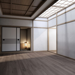 Mock up Cabinet design on earth tone wood room interior modern style .3D rendering
