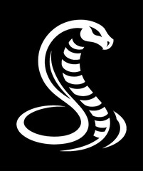 Fototapeta premium White Cobra Snake Silhouette on Black Background - Vector Illustration