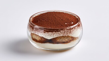Deliciously layered dessert featuring creamy mascarpone and cocoa powder in a glass dish