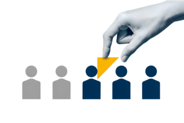 A person puts one icon of a person in a row. Concept of hiring staff and building a team. Modern collage style. Illustration on transparent background