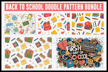 Obraz premium Back to School Doodle Pattern Set