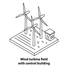 Wind turbine farm illustration for renewable energy concept and sustainable power generation design asset