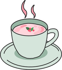 Hand-Drawn Pink Berry Latte in a Cup – Cute Hot Drink Illustration PNG
