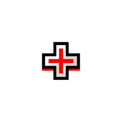 Red plus adds pixel detail against white background