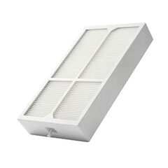 A white air filter with a rectangular shape and a textured surface. It features multiple grooves for air passage. The background is transparent.