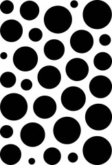 Black circles of varying sizes on a white background dots pattern