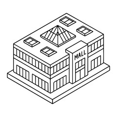Isometric mall building outline vector illustration for architecture and design projects use, isolated