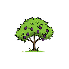 Colorful Icon of Wild Plum Tree with Rounded Fruit and No White Fill