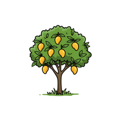 Colorful Icon of Wild Mango Tree with Dense Canopy and No White Fill