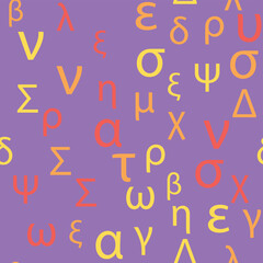 Seamless pattern Letters and symbols of the Greek alphabet. Bright Greek alphabet.