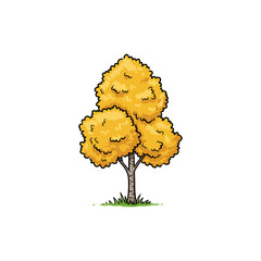Colorful Icon of Yellow Birch Tree with Bright Bark and No White Fill