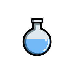Blue liquid filling lab flask science experiment isolated