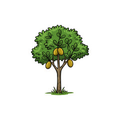 Colorful Icon of Wild Jackfruit Tree with Large Leaves and No White Elements
