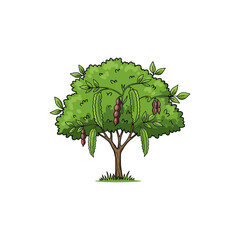 Colorful Icon of Winged Bean Tree with Climbing Vines and No White Elements