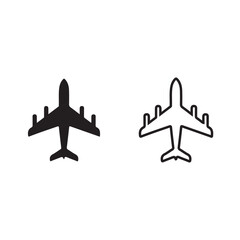 Airplane icon vector set in black flat and line stroke style vector illustration on white background