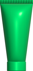 A glossy green tube stands upright against a stark black background, showcasing its smooth surface and modern design.