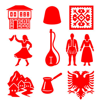 vector isolated red color albania traditional cultural symbols
