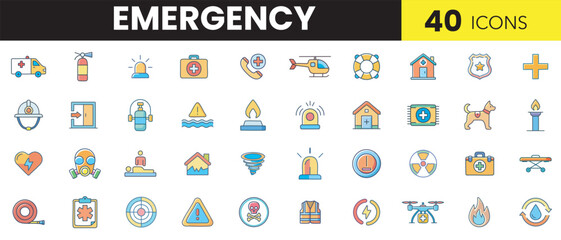 Emergency Color Icon Set &ndash; Rescue, Medical, and Safety Alert Symbols