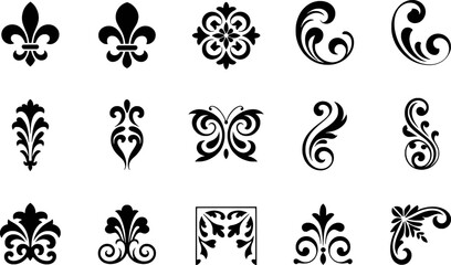 Naklejka premium Black decorative ornamental flourishes and floral elements vector