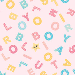 ABC seamless pattern in simple cartoon style. Cute alphabet print - hand drawn childish seamless pattern design. Digital paper. © MichiruKayo