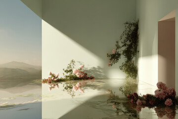 photorealistic ultraminimalist scene showcasing elegance of simplicity in nature featuring soft colors and