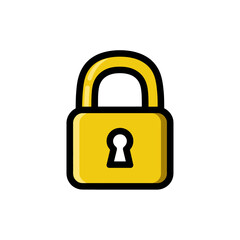 Golden padlock secures against white simple background safety