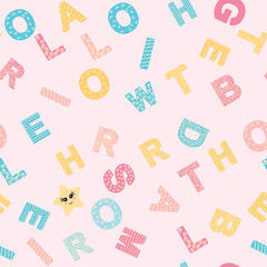 ABC seamless pattern in simple cartoon style. Cute alphabet print - hand drawn childish seamless pattern design. Digital paper.
