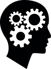 Brain gears icon or Head gear icon. Digital signs and symbols.